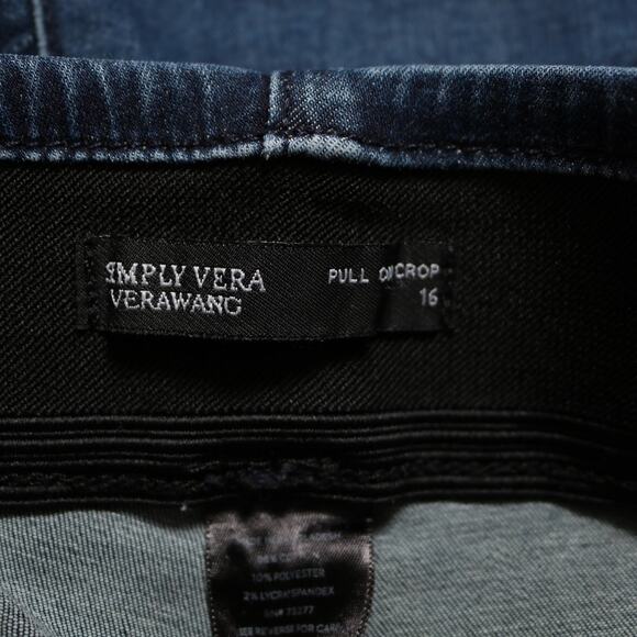 Simply Vera Vera Wang Pull On Crop Jeans Dark Wash High Rise Stretch Size 16 - Picture 7 of 9